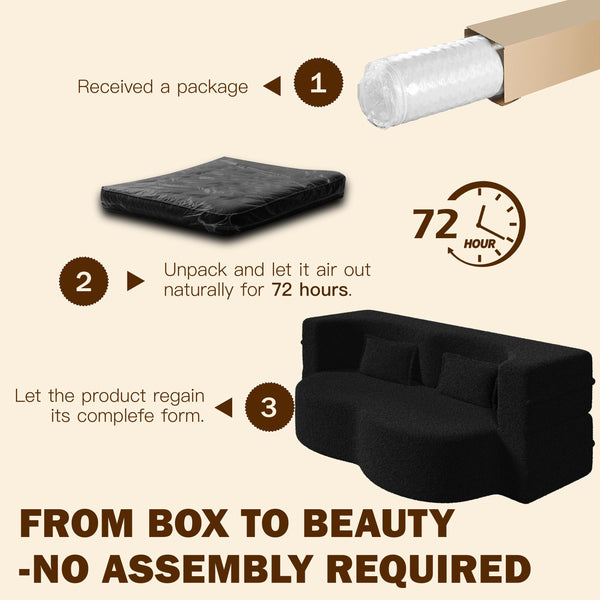 English Elm Modern Full Size Folding Sofa Bed with Teddy Fabric, 15" Foam Sleeper, Removable Covers & 2 Pillows for Guests Black W1885P308288