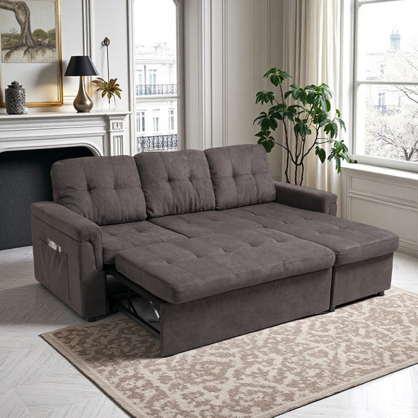 English Elm Upholstered L-Shaped Sleeper Sofa with Reversible Storage, Pull-Out Bed & Breathable Flannel Finish W3138S00001