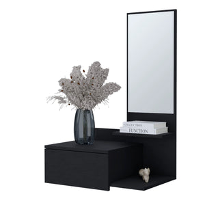 English Elm Wenge Wall-Mounted Floating Vanity with Integrated Mirror, Space-Saving Modern Wenge Shelf for Small Baths B062P252164