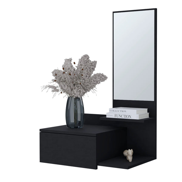 English Elm Wenge Wall-Mounted Floating Vanity with Integrated Mirror, Space-Saving Modern Wenge Shelf for Small Baths B062P252164