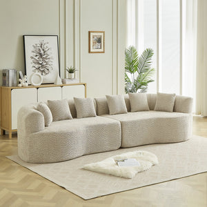 English Elm Curved Chenille Sectional Sofa Deep Seat Cloud Cushions Four Seater Modern Living Room Light Khaki W3505P456566