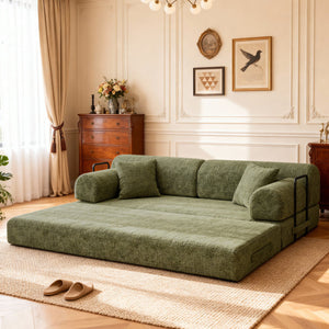 English Elm Convertible Bouclé Floor Sofa Bed Loveseat Daybed for Studio Living Room Green W5532P458419