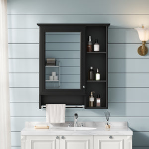English Elm 3-in-1 Matte Medicine Cabinet Wall Mounted Mirror with Towel Bar and Storage Shelf Black N710P401340B