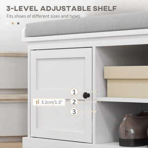 English Elm Entryway Storage Bench with Linen Cushion Enclosed Cabinets and Open Shoe Shelf T3971P430876