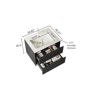 English Elm BRON 24" Wall-Mounted Bathroom Vanity with Ceramic Sink, Dark Oak Plywood, 2 Soft-Close Drawers W2615P248199