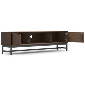 English Elm Banting 72 inch Low TV Stand in Walnut Brown – Solid Rubberwood, Metal Base, Storage, Cord Management B136P203489