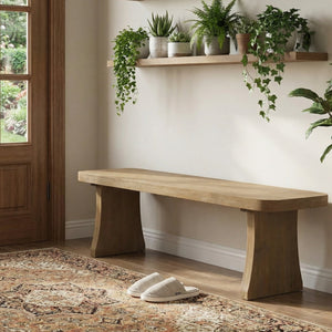 English Elm Indoor Solid Pine Dining Bench Seats Three Adults Farmhouse Style Kitchen Seating N779P329133B