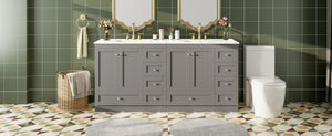 English Elm 72 Shaker Bathroom Vanity 72" Double-Sink Freestanding with Ceramic Basin, Soft-Close Drawers & Doors Grey N729P000010E