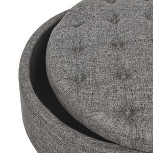 English Elm Tufted Linen Square Ottoman with Lift Top Storage Nailhead Trim Living Room Dark Gray B2748P481671