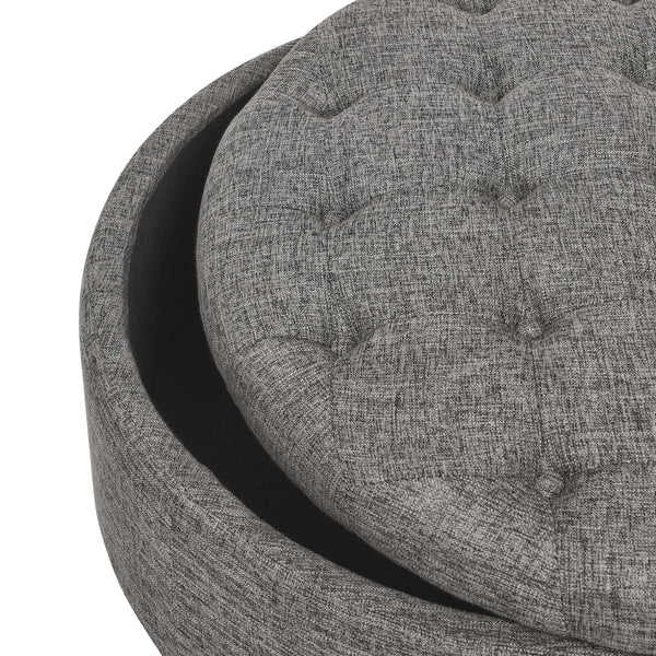 English Elm Tufted Linen Square Ottoman with Lift Top Storage Nailhead Trim Living Room Dark Gray B2748P481671