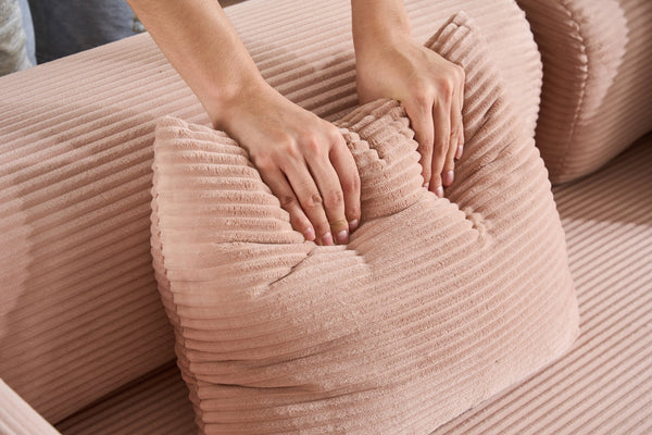 English Elm Convertible Sleeper Sofa Bed Corduroy 4-in-1 Folding Floor Couch with 35D Sponge Support and No-Assembly Pink W3434P378562