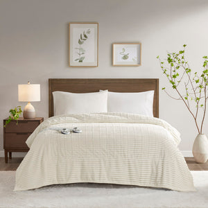 JLA Home Serta - Heated Blanket with 10 Heat Settings, Plush Ribbed Fabric, Auto Shutoff & 5-Year Warranty for Cozy Comfort Ivory ST54-0283