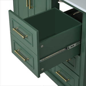 English Elm 36" Traditional Bathroom Vanity with Ceramic Sink, Solid Wood Cabinet, Soft-Close Doors & Drawers Green N729P251630F