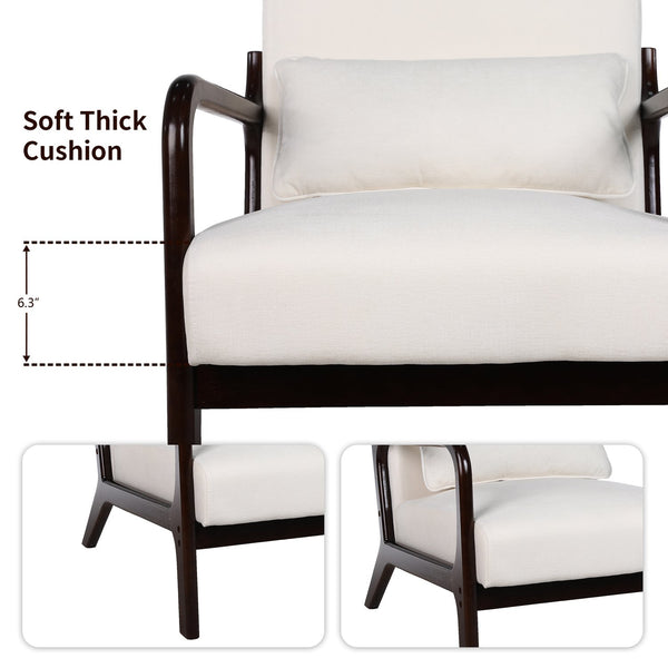 English Elm Mid Century Modern Accent Chair Solid Rubberwood Frame Lumbar Pillow Beige Living Room W2989P426360