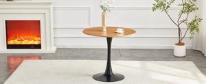 English Elm Round Faux Marble Tulip Pedestal Dining Table Mid Century Modern for Small Bistro Spaces Black,Wood W2920P405350
