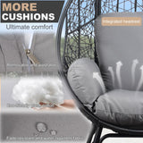 English Elm 3 Pieces Patio Egg Chairs (Model 3) With Side Table Set,Black Color Pe Rattan and Grey Cushion