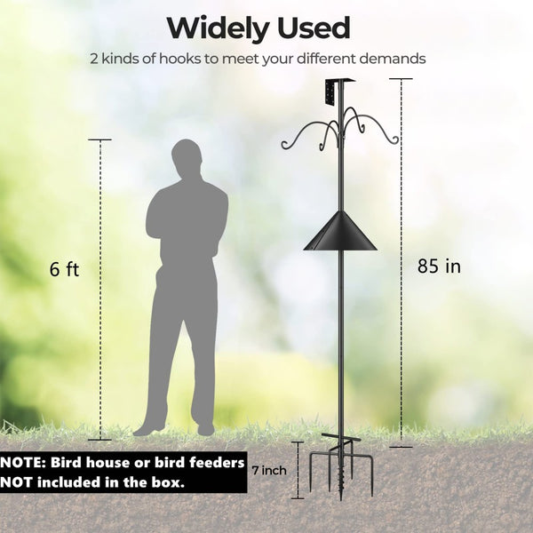 English Elm Garden Feeding Station Pole Quenched Steel with Squirrel Baffle and Four Shepherd Hooks W2181P488039