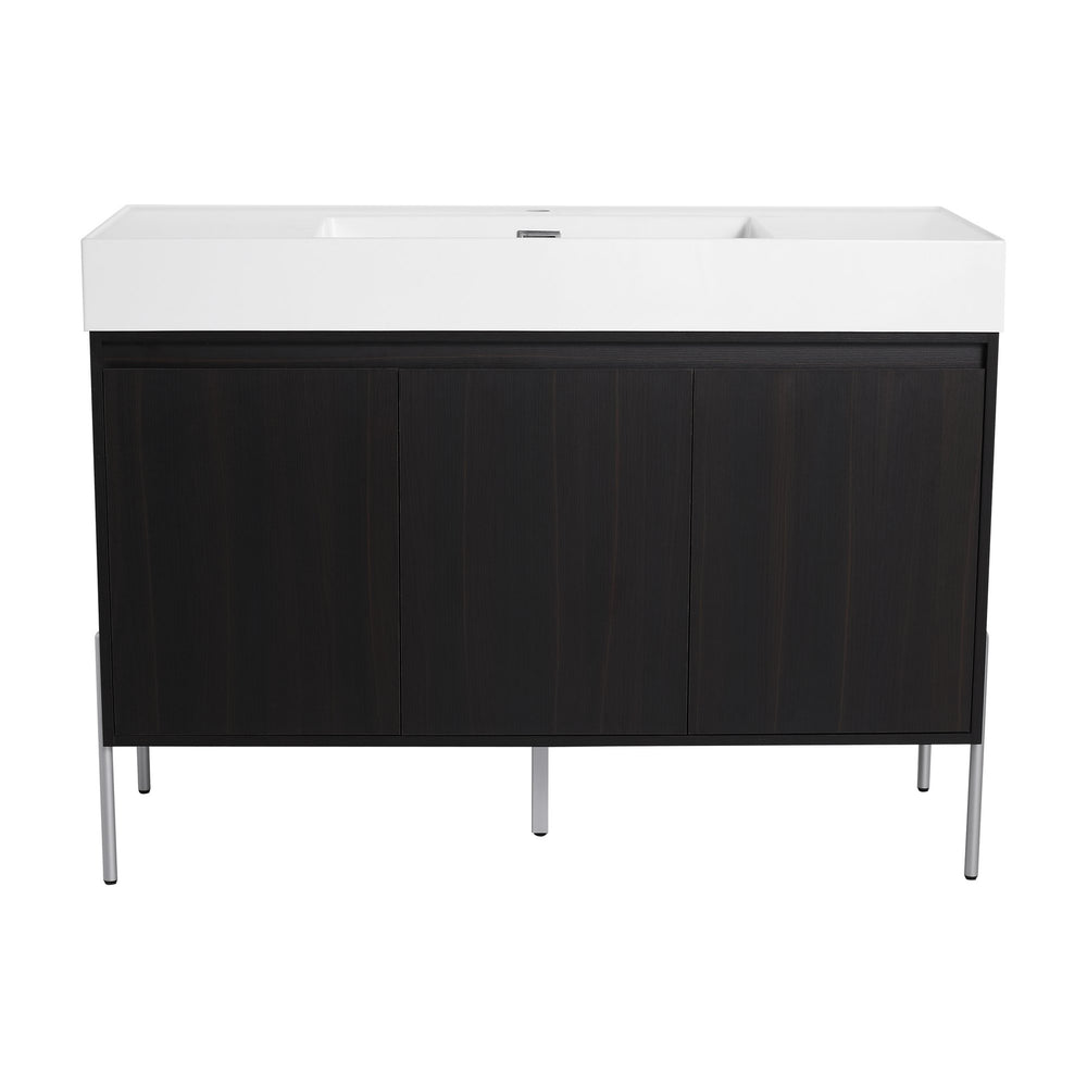 English Elm 48" Freestanding Bathroom Vanity with Resin Sink and Spacious Cabinet, Soft-Close Doors, Durable Finish Dark Oak W1972S00015