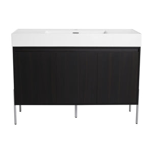 English Elm 48" Freestanding Bathroom Vanity with Resin Sink and Spacious Cabinet, Soft-Close Doors, Durable Finish Dark Oak W1972S00015
