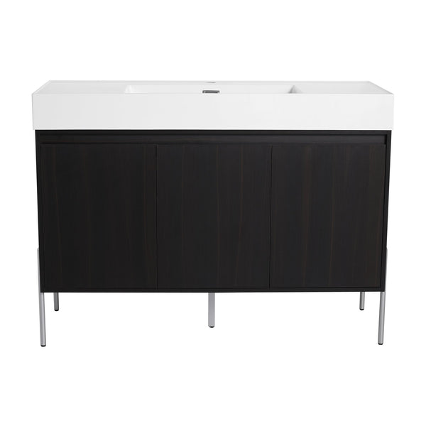 English Elm 48" Freestanding Bathroom Vanity with Resin Sink and Spacious Cabinet, Soft-Close Doors, Durable Finish Dark Oak W1972S00015