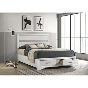English Elm Orchid White Queen Storage Bed with Built-In Drawers, Ergonomic Pulls, Classic Panel Style, Sturdy Headboard - Space-Saving Elegance B062S00686