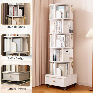English Elm Rotating 6-Tier Corner Bookshelf With Drawer - Stylish 360° Swivel Storage For Small Spaces, White W2641P329209-GIGA