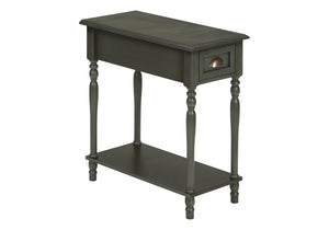 English Elm Accent Table Narrow Nightstand with Drawer and Shelf, Traditional Dark Brown Veneer, Space-Saving End Table 24.25"H Green 25 L x 16 W x 11 H B2710P219477