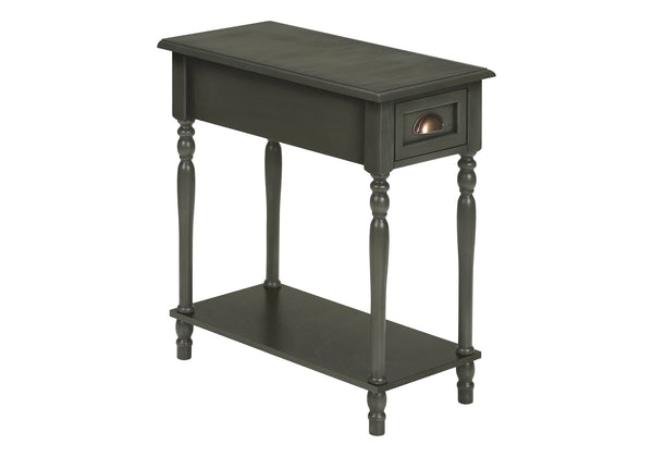 English Elm Accent Table Narrow Nightstand with Drawer and Shelf, Traditional Dark Brown Veneer, Space-Saving End Table 24.25"H Green 25 L x 16 W x 11 H B2710P219477