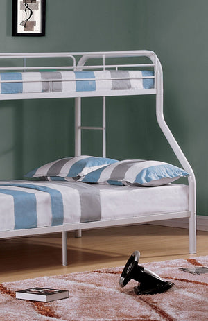 English Elm Twin Metal Bunk Bed In Glossy White - Contemporary Twin-Over-Full Design With Angled Ladder & Space-Saving Style B2741S00312-GIGA
