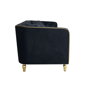 English Elm 87.01"W Modern Tufted Velvet Sofa with Gold Metal Legs, Stylish Accent Seating for Living Room Black W579S00040