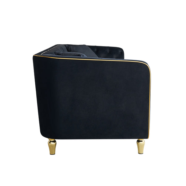 English Elm 87.01"W Modern Tufted Velvet Sofa with Gold Metal Legs, Stylish Accent Seating for Living Room Black W579S00040