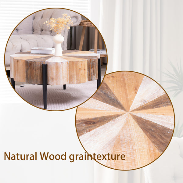 English Elm Rustic Flower Shaped Wood Coffee Table with Metal Legs Distressed Finish Living Room W2729P353716