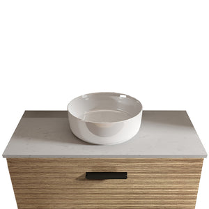 English Elm BB16-16A-101, Integrated White Ceramic Basin Glossy Vessel Sink — Sleek Round Design, Easy-Clean Finish W1865P279833