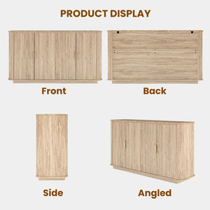 English Elm 60'' Fluted Oak Credenza with Faux Marble Top and Gold Trim Four Door Buffet Natural Wood W5216P454717