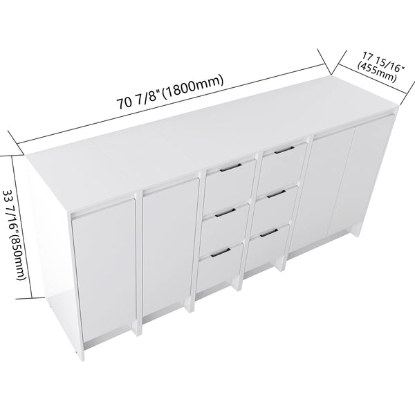 English Elm 72" Modular Freestanding Cabinet Glossy White Plywood Soft Close Bathroom Storage W999S00522
