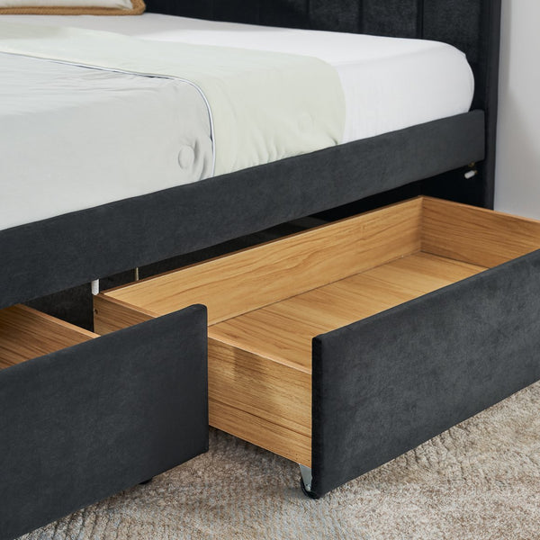 English Elm Full Size Upholstered Tufted Daybed Frame With Storage Drawers, Plush Velvet In Elegant Black Finish W1413S00088