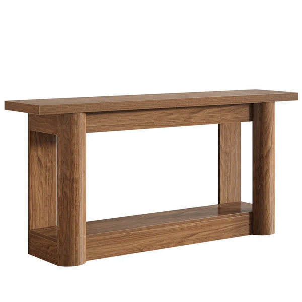 English Elm Practical Geometric Console Table with Matte Black Wood Grain Finish for Entryway or Sofa T3971P453271