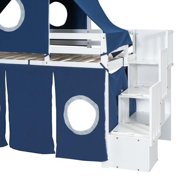 English Elm Twin Castle Loft Bed with Play Tower Pinewood Frame for Kids Bedroom Storybook LT000568AAC-1