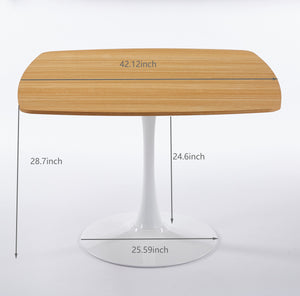 English Elm 42 42 Inch Square Dining Table Mid-Century Tulip Design for 4-6, Sturdy Metal Pedestal Base, Easy Assemble Oak W3766P370364