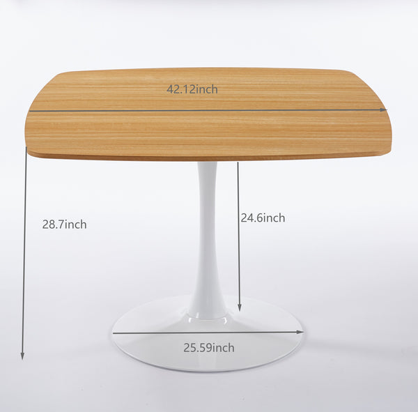 English Elm 42 42 Inch Square Dining Table Mid-Century Tulip Design for 4-6, Sturdy Metal Pedestal Base, Easy Assemble Oak W3766P370364