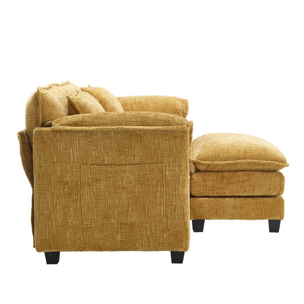 English Elm United Cozy Chenille Sofa For Two With Detachable Armrests, Footstools & Convenient Side Pockets W1568S00140-GIGA