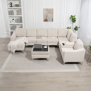 English Elm Convertible Sectional Sofa With Storage Ottoman, Cupholders & Usb Ports - Modern Comfort For Living Spaces W3098S00034