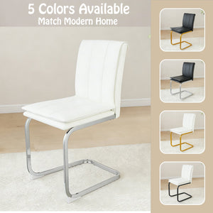 English Elm Modern Pu Leather Cantilever Dining Chairs Set of 4 with Steel Arc Frame for Kitchen White W5123P454222