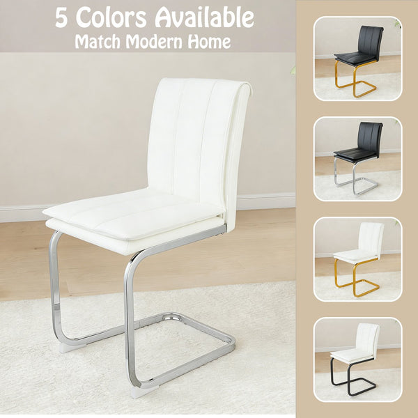 English Elm Modern Pu Leather Cantilever Dining Chairs Set of 4 with Steel Arc Frame for Kitchen White W5123P454222