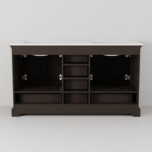 English Elm Espresso 60" Double Bath Vanity with White Quartz Top, Solid Wood Frame, Soft-Close Drawers, Storage B2731P258254