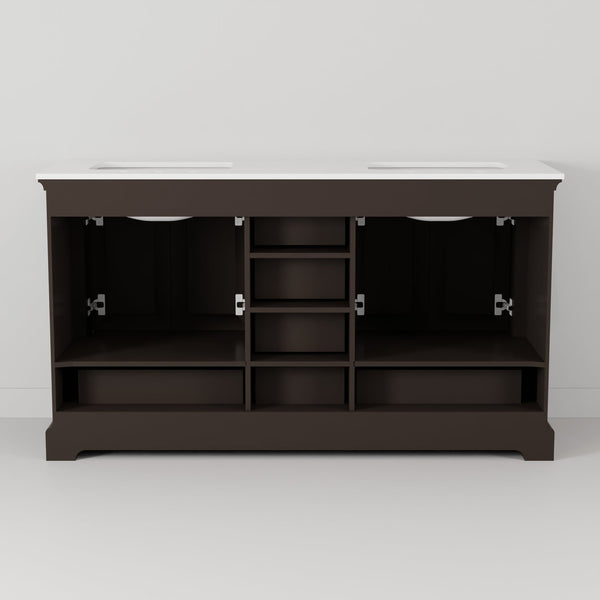 English Elm Espresso 60" Double Bath Vanity with White Quartz Top, Solid Wood Frame, Soft-Close Drawers, Storage B2731P258254