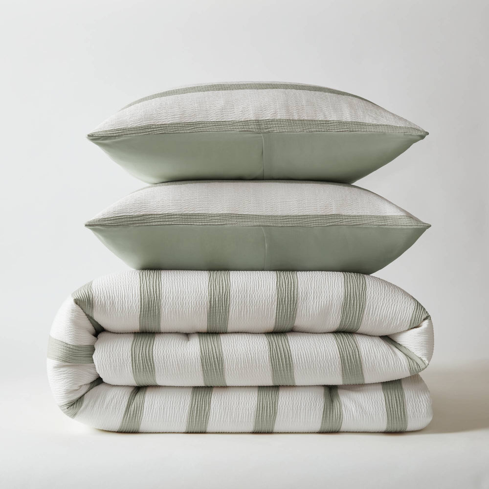 English Elm 3-piece Yarn-dyed Striped Comforter Set Full Queen Seersucker Weave Coastal Bedding B035P463222