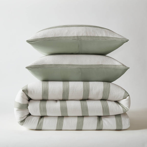 English Elm 3-piece Yarn-dyed Striped Comforter Set Full Queen Seersucker Weave Coastal Bedding B035P463222