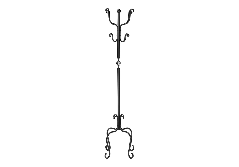 English Elm Coat Hall tree with 8 hooks and umbrella stand, elegant scroll base, sturdy metal entryway organizer Black 33 L x 10 W x 4 H B2710P218929