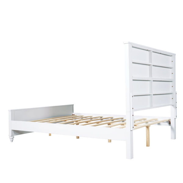 English Elm White Queen Platform Bed Solid Pine Grooved Headboard Modern Bedroom Frame N770PQ389797K